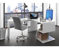 Dmora Scrivania ad Angolo per Ufficio e Studio con scaffale, Made in Italy, Tavolo da Computer, Scrittoio Porta PC, cm 160x60h78, Colore Bianco Lucido, Grigio Cenere, Corner