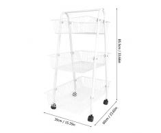 EBTOOLS Scaffale da Cucina a Ruote,Carrello da Cucina,Carrello Salvaspazio,Carrellino di Servizio con 3 Ripiani,Bianco,40 * 60 * 85cm