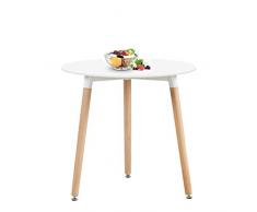 H.J WeDoo Tavolo da Pranzo Rotondo, Tavolo da Cucina in Stile Moderno con Gambe in Legno di faggio, Bianco, 80 x 80 x 72 cm
