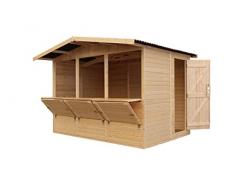 Capanno in Legno, Capanno Espositore in Legno, Chiosco in legno da giardino per bar, TRE FINESTRE 336x263 cm/6 m2 Stand di vendita con bancone, Multifunzione cabina da giardino TIMBELA M150A