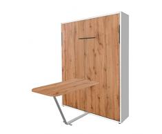 Letto a scomparsa con Tavolo, matrimoniale EASY BED, L 175 cm, Bianco/ Quercia