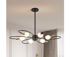 Qcyuui Lampadari Sputnik a 6 luci, Plafoniera moderna, Lampadario a sospensione in metallo da 60W Lampadario ad altezza regolabile per cucina Sala da pranzo Soggiorno Camera da letto, Nero