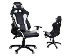 GIOSEDIO GSA Sedia Gaming, Sedia Scrivania, Sedi di Gioco, Gaming Chair, Poltrona Ufficio Similpelle,Altezza Regolabile, Girevole, Larga Sedia ergonomica da Alta (Nero/Bianco)