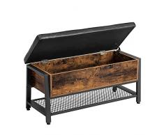 VASAGLE Panca da Letto, Sgabello Scarpiera con Sedile Imbottito e Portascarpe, Cassapanca Contenitore Multifunzionale, con Telaio Robusto in Ferro, di Stile Industriale, Regge fino a 120 kg LSB47BX
