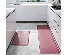 Color Geometry 2 Pezzi Tappeti Cucina, Tappeti da Cucina Set, PVC Tappeti Runner Antiscivolo, Impermeabile, Resistente allolio Durevole Tappetino zerbino Lavabile - 45 x 75 cm + 45 x 150 cm, Rosso