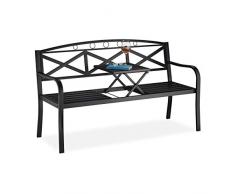 Relaxdays Panca da Giardino con Tavolino Pieghevole, a 3 Posti, Arredamento da Esterno, HLP 87,5 x 150 x 56 cm, Nera