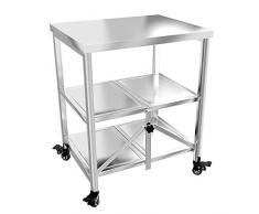 Carrello di Servizio Cucina Mobile Pieghevole Acciaio Inossidabile Rotella Universale con Freno 3 Livelli Conservazione, capacità di Carico 100 kg, 2 Materiali