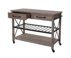 Carrello da Portata Cucina HWC-C86 Legno di Abete Metallo Legno Vintage