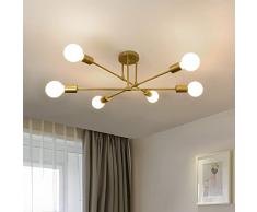 namito Lampada da Soffitto Vintage E27, 6 Fiamme Plafoniera Lampada da Soffitto Plafoniera Retro Industriali per Camera da Letto r Cucina Soggiorno Sala da Pranzo, Oro