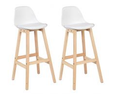 WOLTU BH44ws-2 Sgabello da Bar Sedia Alta Cucina Ristorante con Schienale Poggiapiedi Ecopelle Legno Moderno 2 Pezzi Bianco