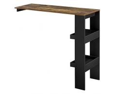[en.casa] Bancone da Muro Tavolo Alto da Bar 120 x 45 x 106 cm Penisola Cucina con 2 Ripiani - Nero/Rovere Scuro