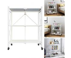 Scaffale da Cucina con Ruote, Scaffale in Metallo Pieghevole Scaffale Organizer Carrello Multiuso con Ruote e Vassoio per Lavanderia Cucina Sostituisce, Bianca