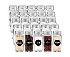 GoMaihe Barattoli Spezie 25 Pcs, Barattoli Vetro, Contenitori Spezie da 120 ml, Con Setaccio, Imbuto, Spazzola per Pulizia, Etichetta, Adatto per Barbecue, Vasetti Porta Spezie per Cucina
