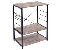 WOLTU RGB9309dc Scaffale per Cucina in Acciaio Legno 3 Ripiani Carrello per Microonde Scaffalature Fioriera Salvaspazio