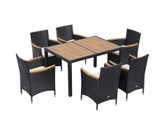 Outsunny Set Tavolo e Sedie da Giardino 7 Pezzi in PE Rattan e Legno, Mobili da Esterni con Cuscini Morbidi, Nero