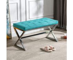Wahson Panca Imbottita Fondo Letto Panchina Ingresso Moderna con Gambe metallo, Panca Blu in Ecopelle per Camera da Letto/Interno