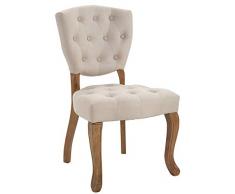 CLP Sedia Pranzo Vintage Elysa in Tessuto I Poltroncina rétro Design Chesterfield con Telaio in Legno di caucciù, Colore:Panna, Colore della Cornice:Antico Chiaro