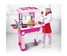 Xiaomei Gioco da Cucina Pieghevole Carrello da Cucina per Bambini Set da Cucina per Bambini Puzzle da Gioco per Bambini (Colore : Pink)