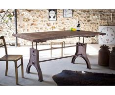 pib Tavolo Industriale Regolabile - Estetica Senza Tempo, Altezza Regolabile, Finitura Grezza | Linea Industriale Vintage e Materiali di qualità - Marrone Mogano (L91 x H74 x P180 cm)