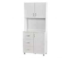 homcom Credenza Moderna in Legno Bianco con 2 Armadietti, Mensole Regolabili, 1 Ripiano Aperto e 3 Cassetti, 80x39.5x183.5cm