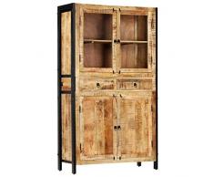 Festnight Credenza Vetrina in Legno Massello di Mango,Credenza Vintage,Credenza Soggiorno,Credenza Cucina,Credenza Sala da Paranzo,Credenza in Legno Massello 100x40x175 cm