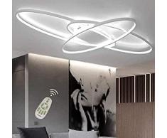 LED Plafoniera Soggiorno Dimmerabile Soffitto Lamp Moderno Ellisse Annulus Designer Lampada A Sospensione Con Telecomando Cucina Métal Acrilica Sala Da Pranzo Ufficio Lampadari,Bianca,130cm