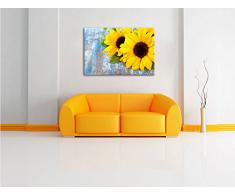 Girasole sul vecchio tavolo di legno Formato: canvas 80x60auf, XXL Immagini enormi completamente Pagina con la barella, incorniciatura sulla foto muro con cornice, più conveniente che dipinti ad olio e immagine, nessun manifesto o locandina