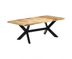 vidaXL Tavolo da Pranzo Artigianale Robusto Struttura a Croce Arredo Sala Cucina Finitura Grezza Gambe in Acciaio Legno Massello di Mango