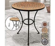 Jago Tavolo Mosaico - Modello a Scelta: Rotondo (Ø 60x70cm) o Quadrato (60x60x70cm), in Ceramica - Tavolino da Esterno, Giardino, Balcone con Effetto Mosaico (Mosaico 2 (Terracotta-Nero))