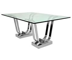 Casa Padrino tavolo da pranzo di lusso argento 220 x 120 x A. 75 cm - Tavolo da cucina rettangolare in metallo con piano in vetro - Mobili per sala da pranzo - Mobili da cucina - Mobili di lusso