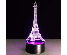 3D Night Light, Romantica Francia Torre Eiffel RGB Modificabile USB Tavolo decorativo USB Amici per bambini Regalo 7 Colori Cambia per regalo di Natale per bambini