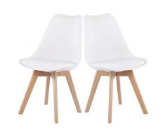 EGGREE Set di 2 Pranzo/Ufficio Sedia con Gambe in Faggio Massiccio, Sedie Senza Braccia Imbottita di Design per il Massimo Comfort Bianco