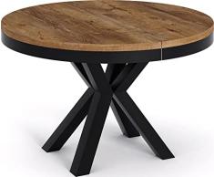 WFL GROUP Tavolo Da Pranzo Allungabile Rotondo - Tavolo In Stile Loft Con Gambe in Metallo Nero - Tavolo Stile Industriale Per Soggiorno - Salvaspazio - Rovere Lefkas - Nero - 120 cm