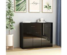 Tidyard Credenza Armadietto in Legno Armadietto per Telefono Armadietto per Camera da Letto Armadietto Cucina Nero Lucido 88x30x65 cm in Truciolato