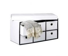 Relaxdays Cassapanca Contenitore, con 6 Pouf in Similpelle, HxLxP 36 x 76 x 38 cm, Panca con Coperchio, Bianco, Finta Pelle, Set da 1 pz