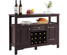 COSTWAY Credenza Moderna con Tanto Spazio, Credenza Cucina con Porta Bottiglie di Vino a Forma Incrociata, Mensola Aperta, 2 Armadietti e Cassetto, 117 x 40,5 x 82,5 cm (Caffè)
