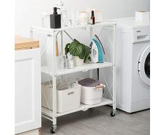 Carrello portavivande Pieghevole, portaoggetti da Cucina con Ruote, Adatto per Soggiorno, Cucina, Bagno, Sala da Pranzo, Bianco/Nero