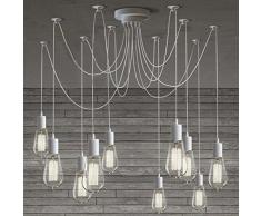 BAYCHEER Illuminazione a Soffitto DIY Plafoniere Lampada Metallo Retro Industriale Lampadario con 10 Luce -Bianco