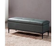 Panca Fine Letto In Ecopelle Con Contenitore,Panca Pouf Portaoggetti Moderna In Pelle Pu, Poggiapiedi Imbottito Sgabello Tavolino Per Soggiorno Camera Da Letto-Verde Scuro 80x45x45cm(31x18x18inc