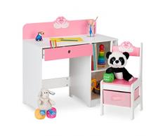 Relaxdays Scrivania e Sedia per Bambini, con Cassetto e 2 Ripiani Aperti, in MDF, Design Cigni Innamorati, Bianco Rosa, 79,5 x 80 x 40 cm