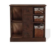Rebecca Mobili Credenza Multiuso, mobiletto Cucina Bagno Camera, 4 cassetti 3 ceste, Marrone, Stil Country - Misure: 69 x 69 x 30 cm (HxLxP) - Art. RE4522