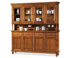 Mar.c.a. Design - Cristalliera Napoletana Elegante con Alzata in Legno Massello e MFD Noce Scuro a 4 Porte, Mobile Vetrina Soggiorno Arte Povera Made in Italy - Misura 196x43x218