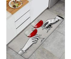 VINISATH Tappeti da Cucina Mani di Vetro Uomo Donna Nero Bicchieri tintinnio Cibo Rosso Bere Vino Pane tostato Vintage Azienda Bar retrò Persone Zerbini Cucina Camera da Letto Bagno Moquette
