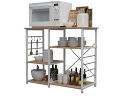 sogesfurniture Scaffale per Cucina in Acciaio Legno, 3 +3 Ripiani Carrello da Cucina per Microonde Forno, Scaffalature Organizzatore Salvaspazio, 90x40x83cm, Acero 171-MO-BH