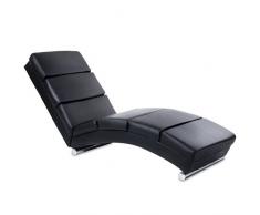 MIADOMODO Chaise Longue - 154x51x73 cm, in Similpelle, Imbottito, con 7 Cuscini di Appoggio, Nero - Lettino Relax, Sedia a Sdraio, Lounge, da Soggiorno