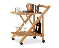 Relaxdays, Bambù, Carrello Portavivande da Portata, Bambã¹, con Portabottiglie, Marrone, 70 x 40.5 x 65 cm, portata max; di 8 kg
