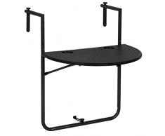 WOLTU Tavolo Sospeso per Balcone Tavolo da Muro Tavolino Pieghevole da esterno, Tavolo da Appendere con 3 Altezze Regolabili, Tavolino Rotondo con Telaio Metallico in Stile Rattan, Nero CPT8143sz