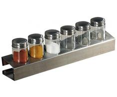 Kesper 90126 portaspezie con 6 vasetti Vuoti, 35 x 6 x 5 cm, Metallo