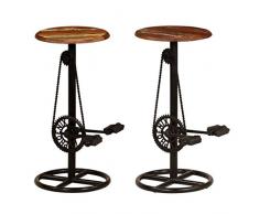 Tidyard Set di 2 Sgabello da Bar con Poggiapiedi, Stile Industriale con Ingranaggio, Sedia Alta in Legno Mango e Base Acciaio, 76CM