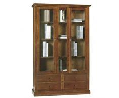 Mar.c.a. Design Vetrina, Arte povera, Struttura Legno massello di Pioppo e MDF 2 Ante vetro 4 Cassetti, Colore Noce Scuro - Mis. 119 x 40 x 186 cm.